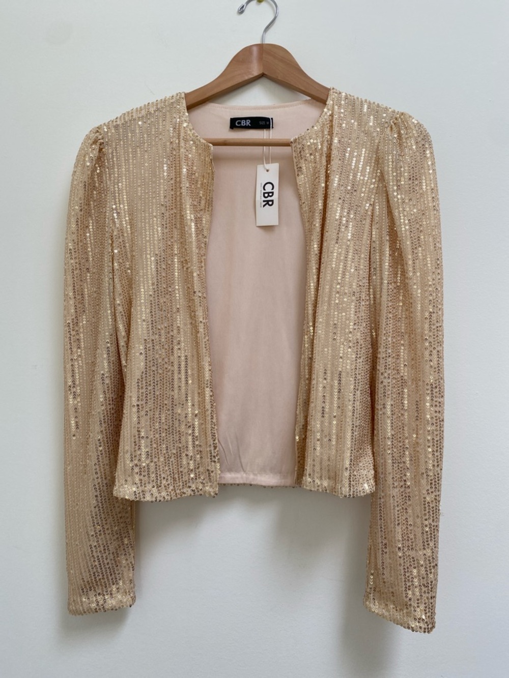 NWT CBR Champagne Sequin Open Front Blazer, Medium